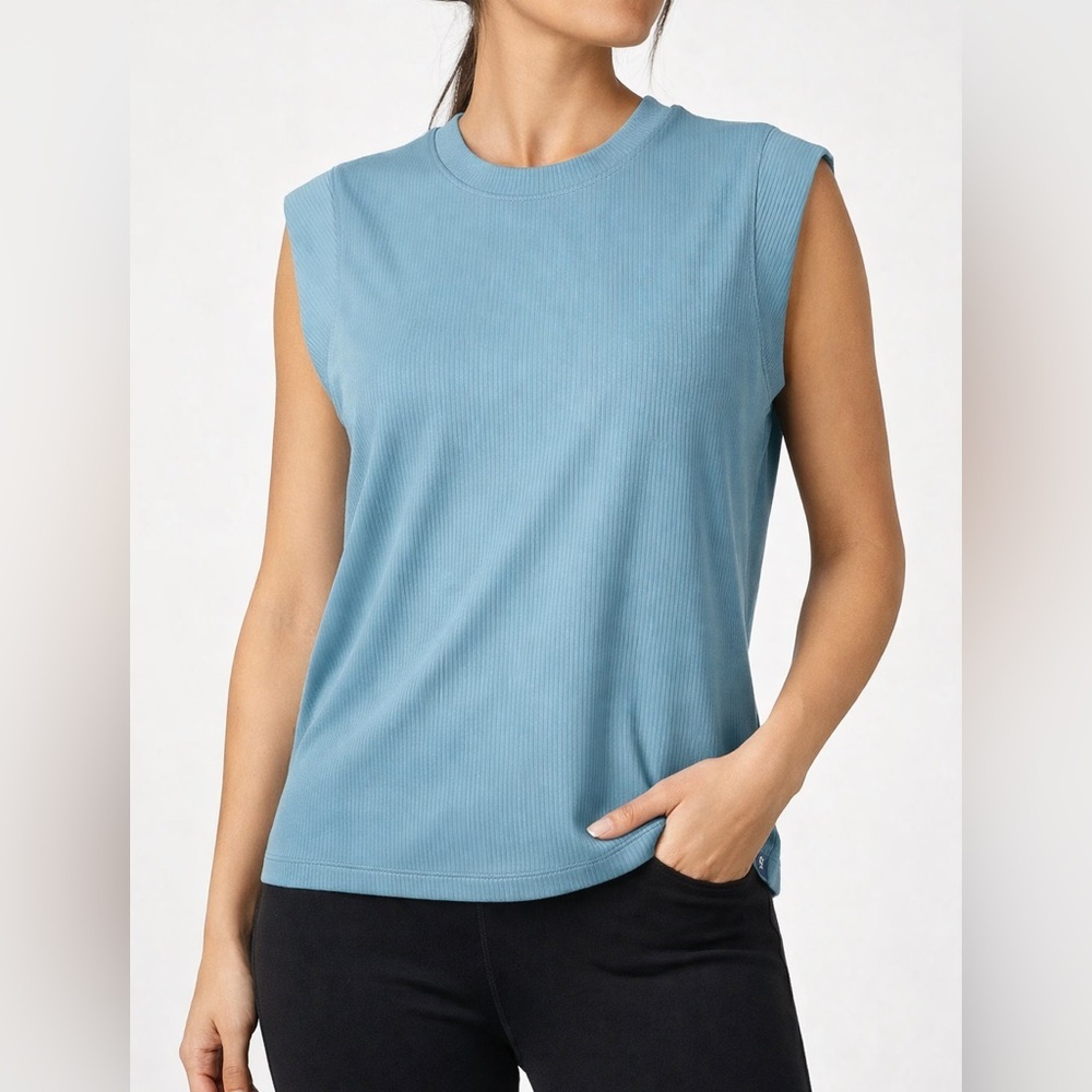Mondetta Ribbed Sleeveless Top Blue Teal Size M | Athleisure Minimal